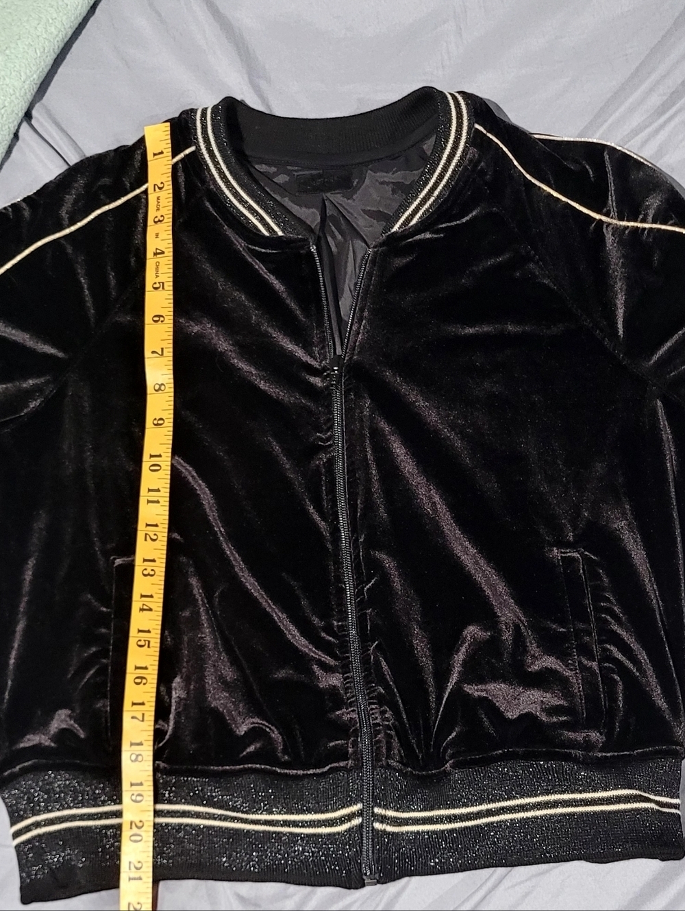 MOTHER The Runner Letterman Jacket Black Metallic Racer Stripe Bomber Large NWT - Picture 6 of 6